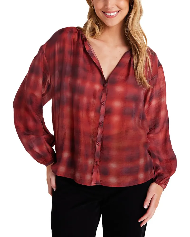 Bella Dahl Shirred Neck Button-Up Blouse Nocolor