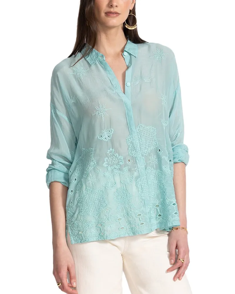 Johnny Was Slim Audrey Button-Down Shirt Blue