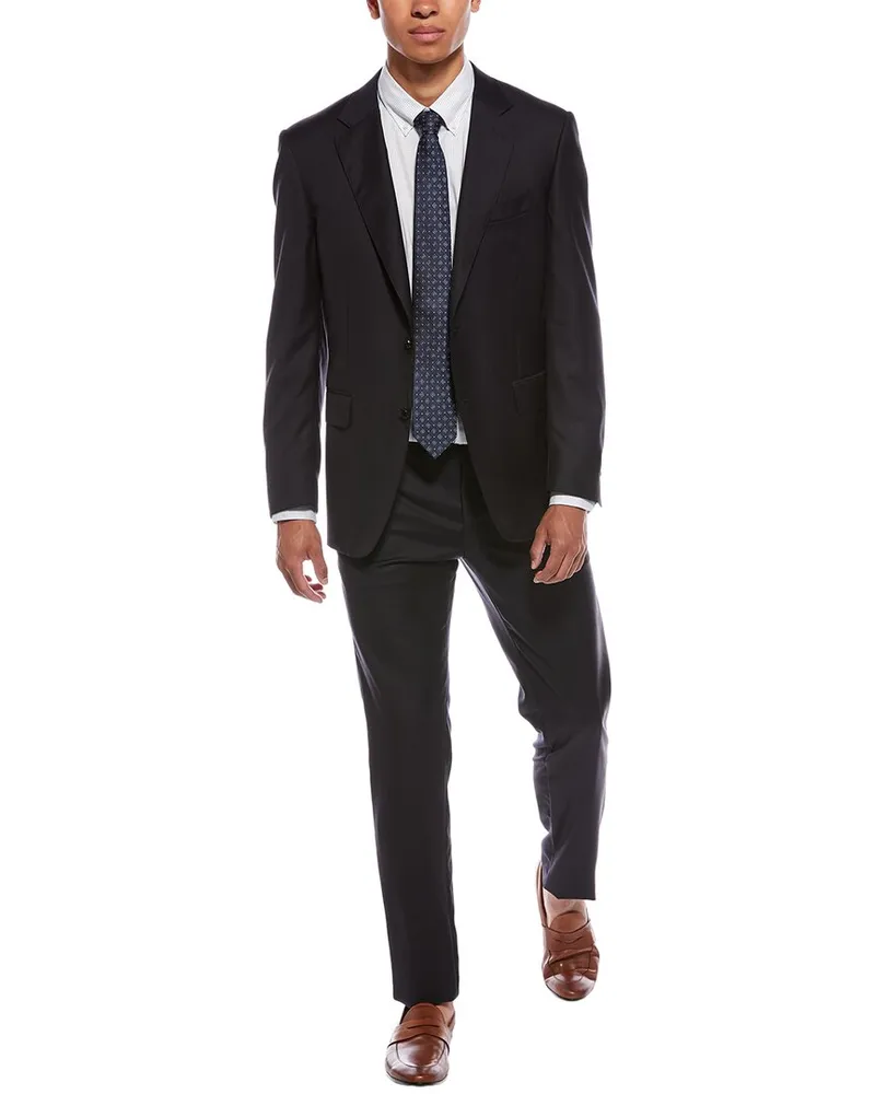 Canali Wool Suit with Flat Front Pant Black