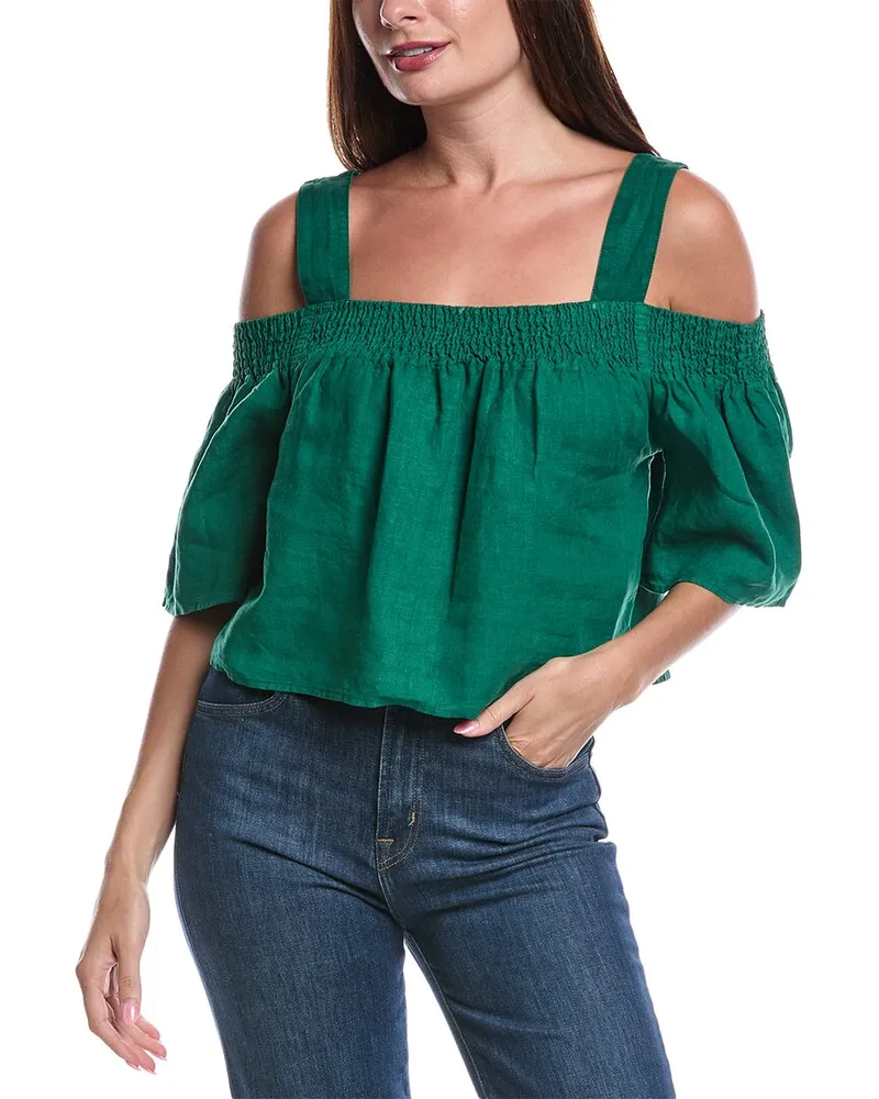 Nation Ltd Esme Smocked Linen Top Green