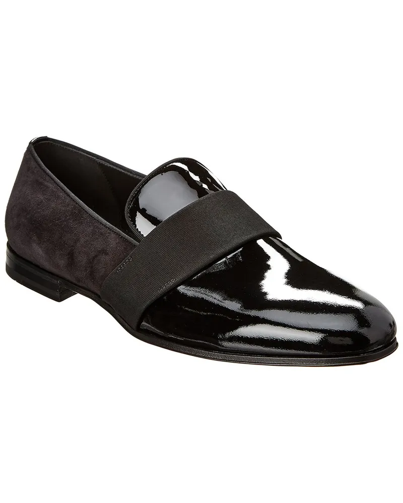 Ferragamo Patent & Suede Loafer Black