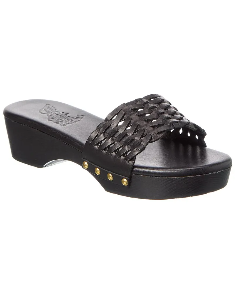 Ancient Greek Sandals Open Woven Leather Clog Black