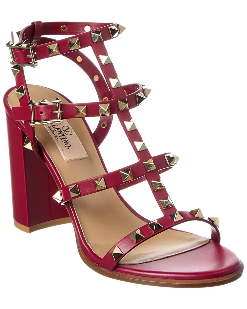 Valentino Garavani Rockstud Caged 90 Leather Ankle Strap Sandal Pink