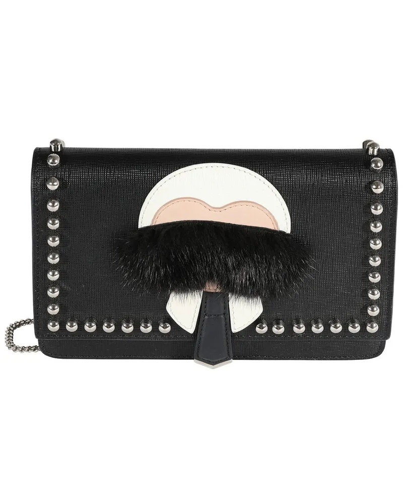 Fendi Black Vitello Elite & Mink Studded Karlito Chain Wallet (Authentic Pre-  Loved Nocolor