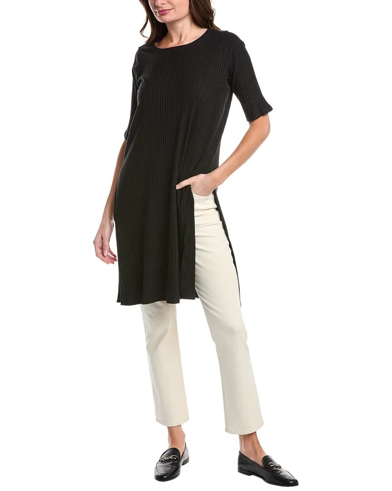 Eileen Fisher High Slit Long Top Black