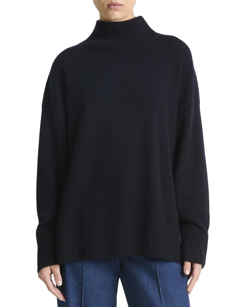 Vince Dropped-Shoulder Turtleneck Wool & Cashmere-Blend Top Blue