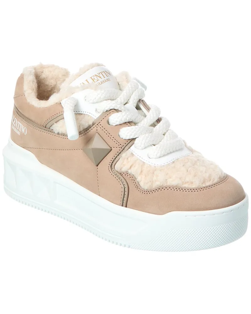 Valentino Garavani One Stud XL Leather & Wool Sneaker Brown