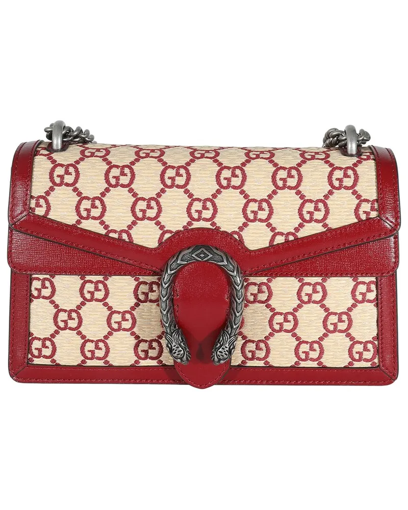 Gucci Beige/Red Leather, Straw & Raffia Azalea GG Monogram Small Dionysus Bag (Authentic Pre-Loved Red