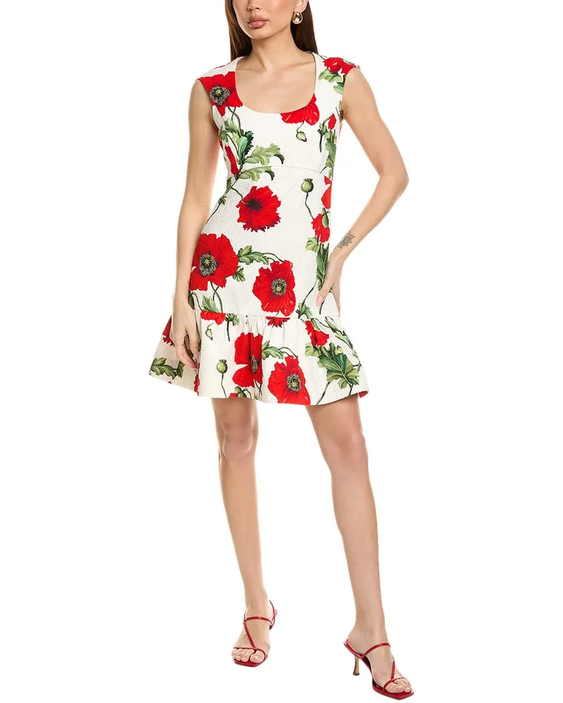 Oscar de la Renta Jacquard Silk-Lined A-Line Dress White