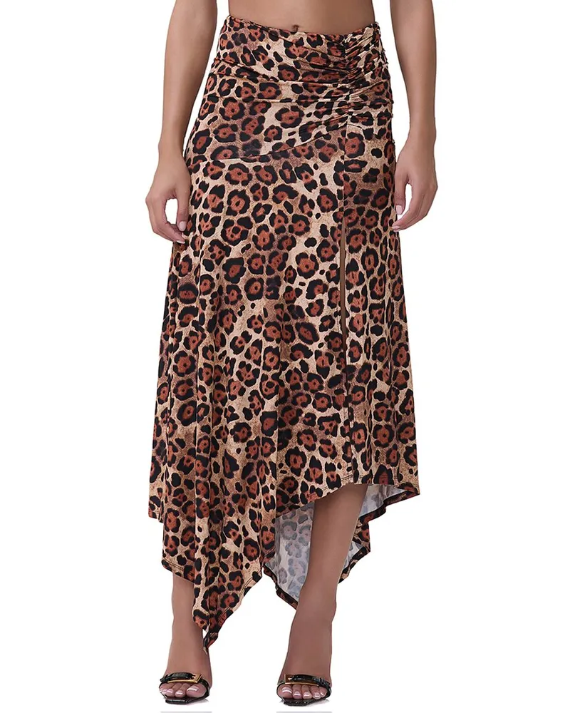 AFRM Mattie Side Ruched Slit Skirt Brown