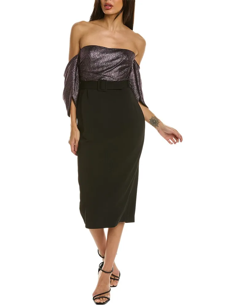 Badgley Mischka Foiled Midi Dress Pink