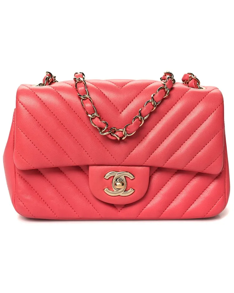 Chanel Hot Pink Lambskin Chevron Quilted Leather Mini Rectangular Flap  (Authentic Pre-Loved Nocolor