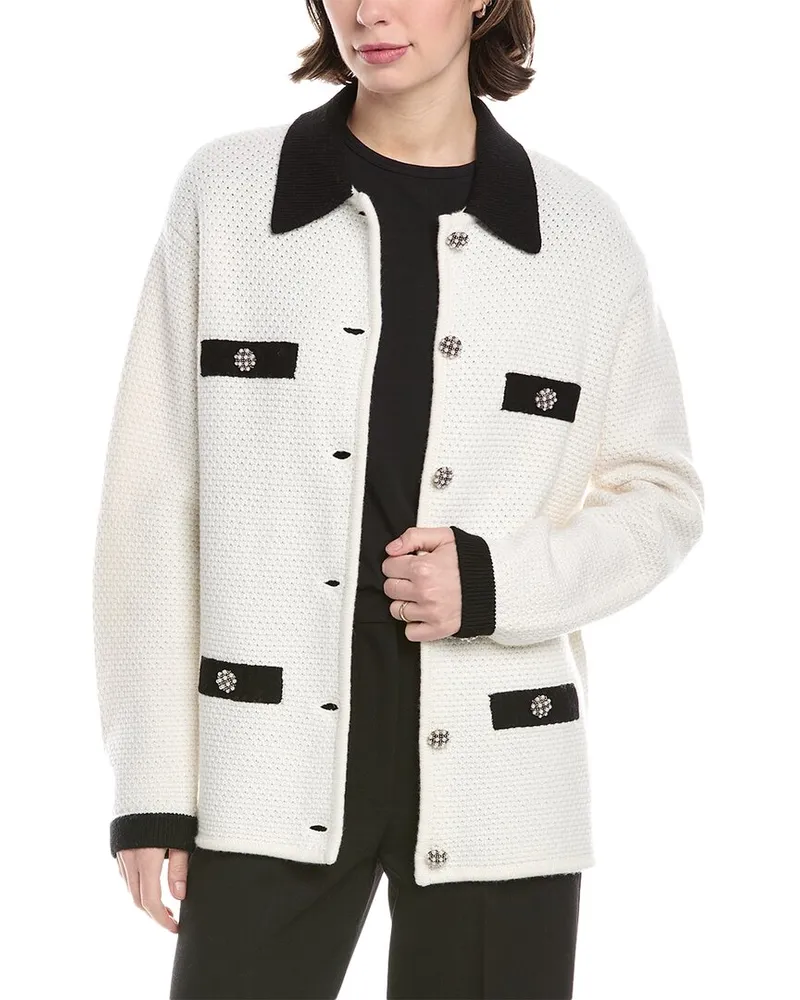 Alice + Olivia Phoebe Mid-Length Oversized Wool-Blend Cardigan White