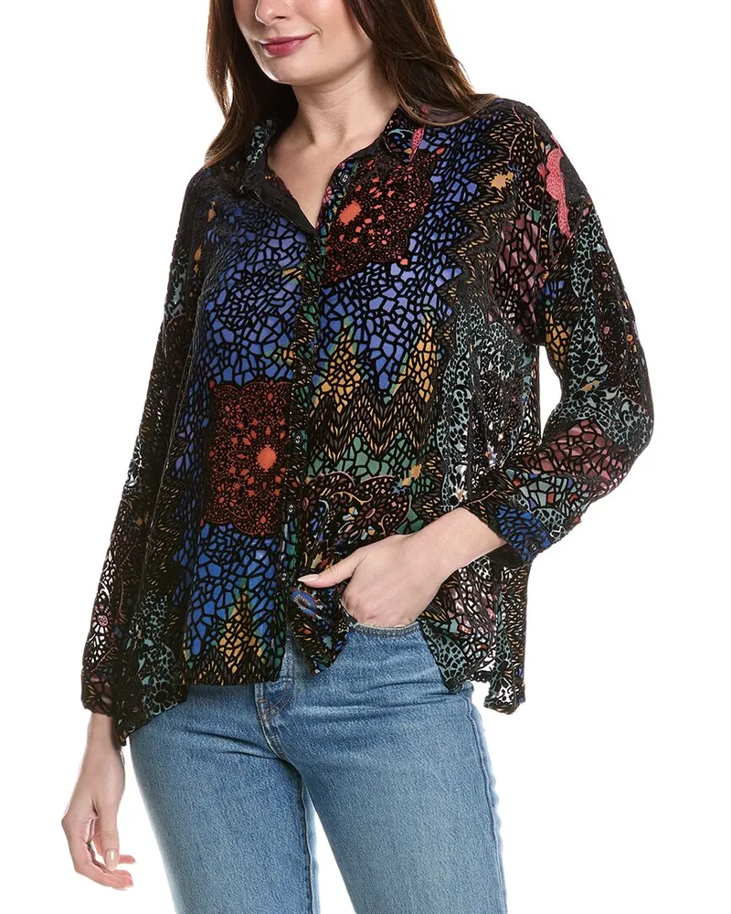 Johnny Was Petite Audrey Burnout Velvet Silk-Blend Tunic Black