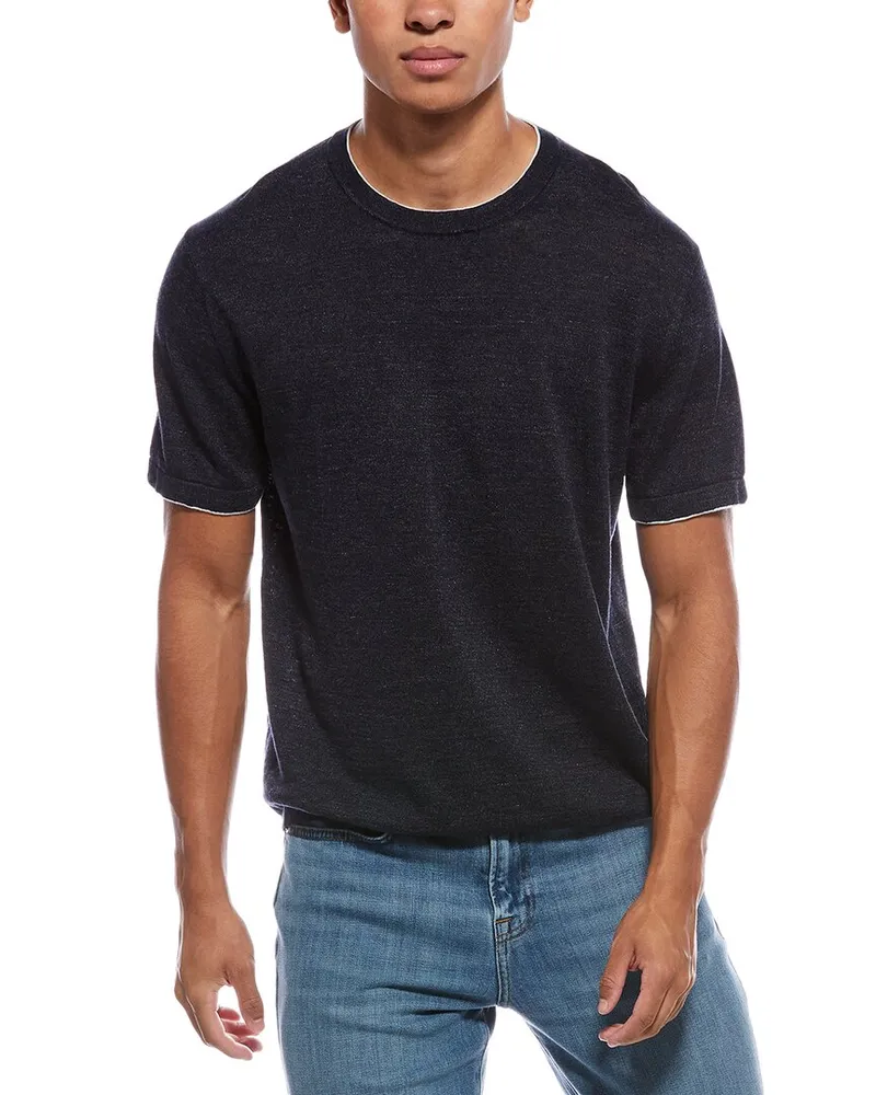 Theory Kolben Linen-Blend T-Shirt Blue