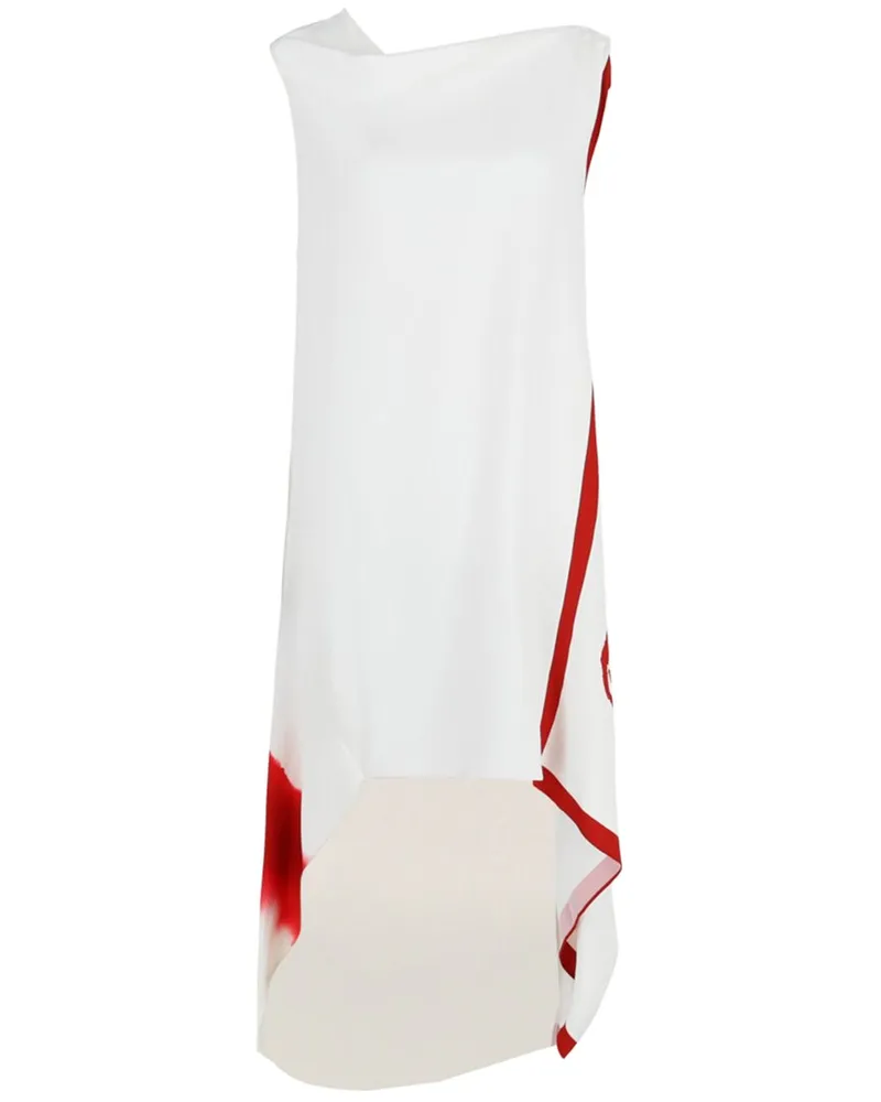 Ferragamo Printed Draped High-Low Dress White