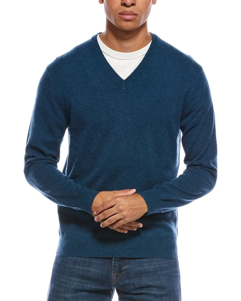 N.Peal Burlington Cashmere V-Neck Sweater Blue