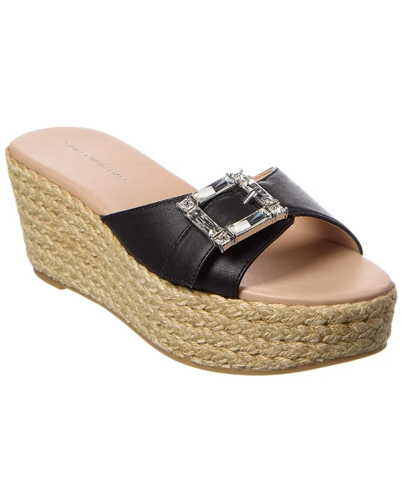Stuart Weitzman June 75 Leather Wedge Sandal Black