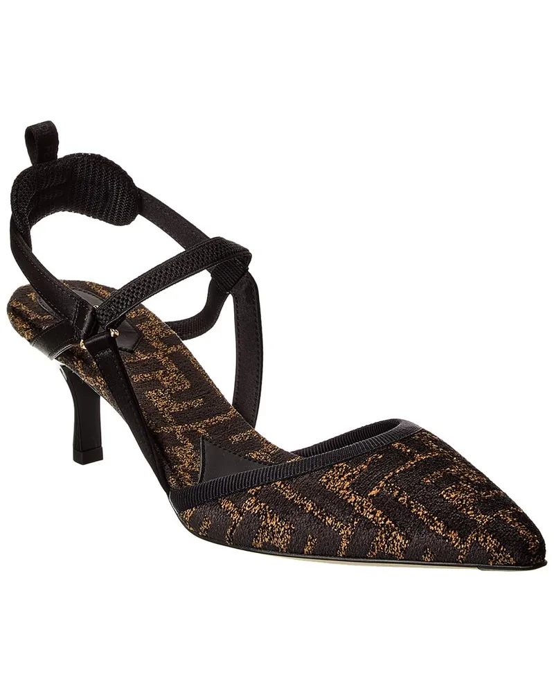 Fendi Colibri Lite Chenille & Jacquard Slingback Pump Black