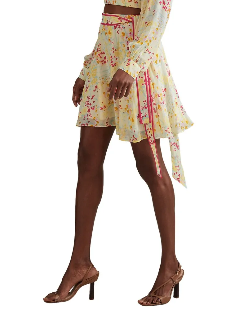 Reiss Lyla Buttercup Printed Flippy Skirt Pink