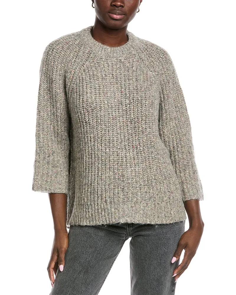 Autumn Cashmere Shaker 3/4-Sleeve Alpaca-Blend Sweater Blue