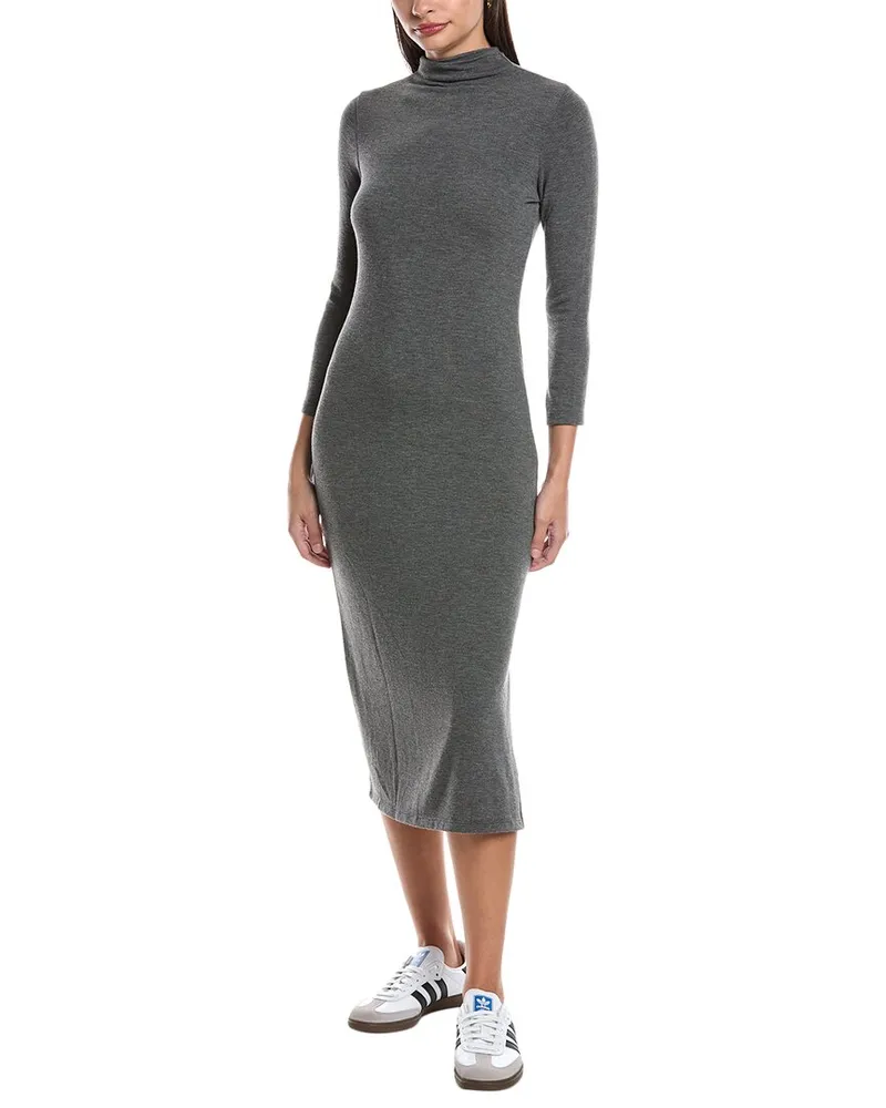 Michael Stars Justine Mock Neck Midi Dress Grey