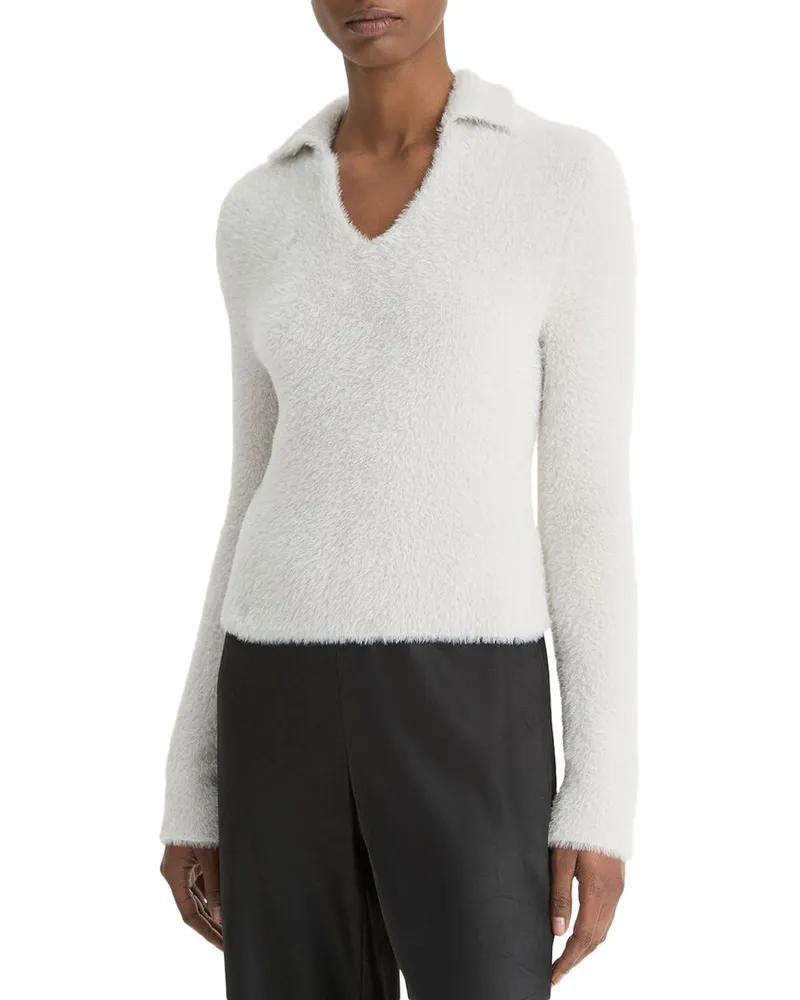 Vince Eyelash Polo Sweater Beige