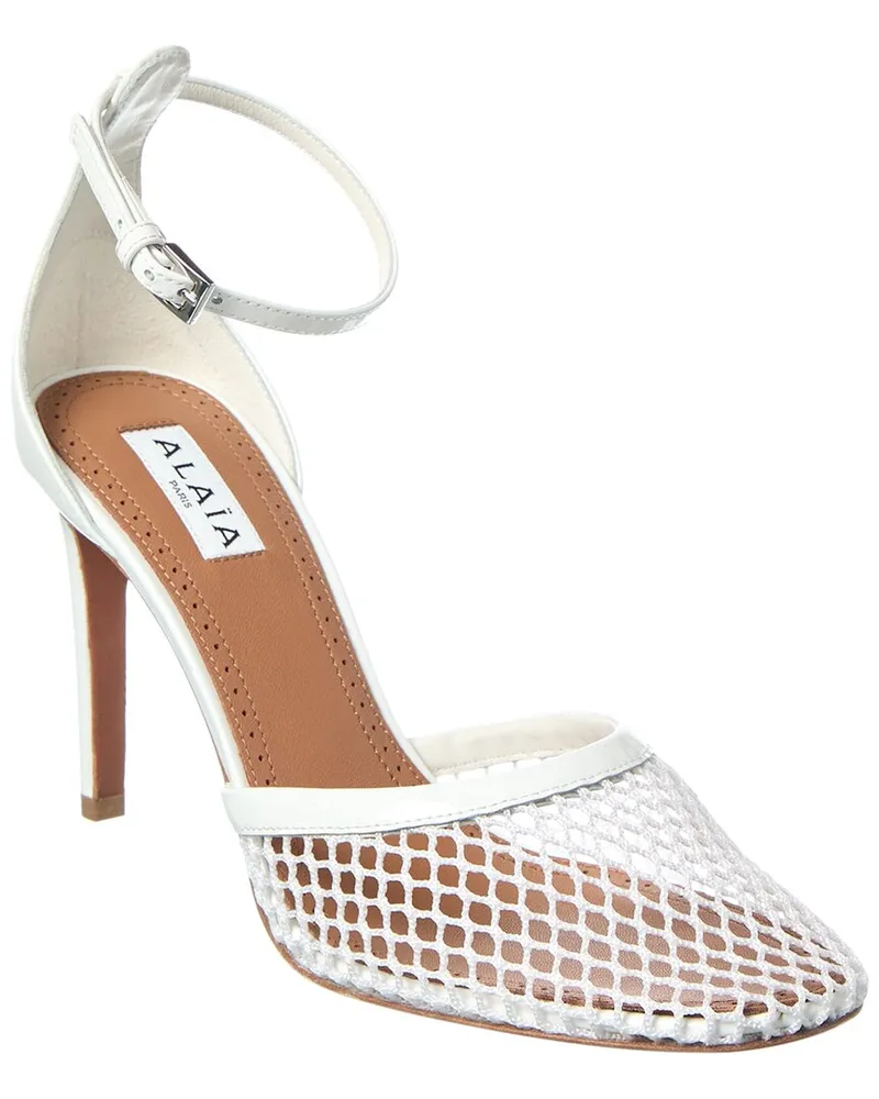 Alaïa High Fishnet Mesh & Leather Pump White