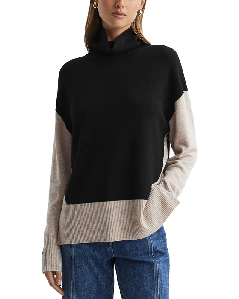 Reiss Alexis Wool & Cashmere-Blend Knitted Roll Neck Top Grey