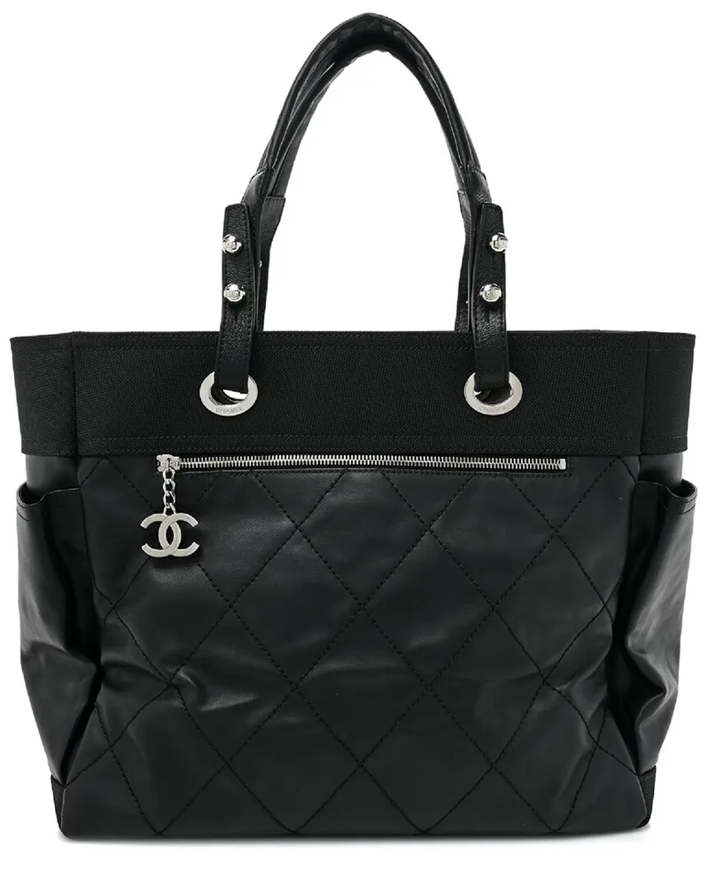 Chanel Black Coated Canvas Paris Biarritz PM (Authentic Pre-Loved Nocolor