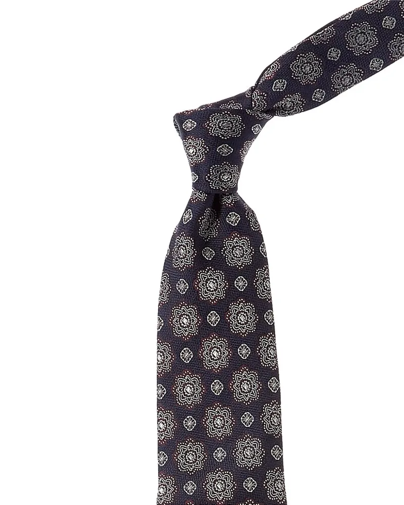 Brunello Cucinelli Navy Floral Medallion Silk Tie Nocolor