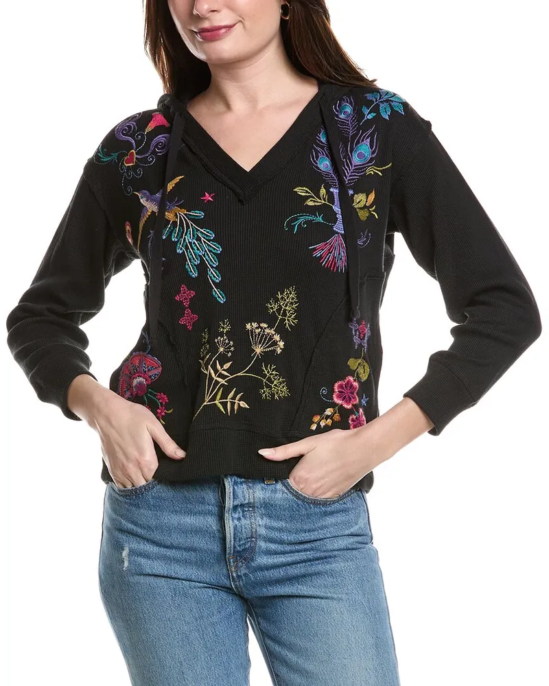 Johnny Was Petite Relaxed Thermal Hoodie Black