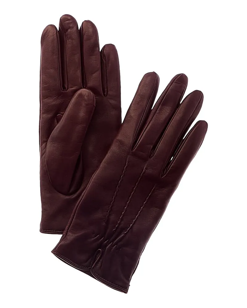 portolano  Piping Detail Cashmere-Lined Leather Gloves Red