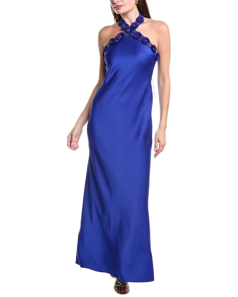 Aidan Mattox Halter Maxi Dress Blue