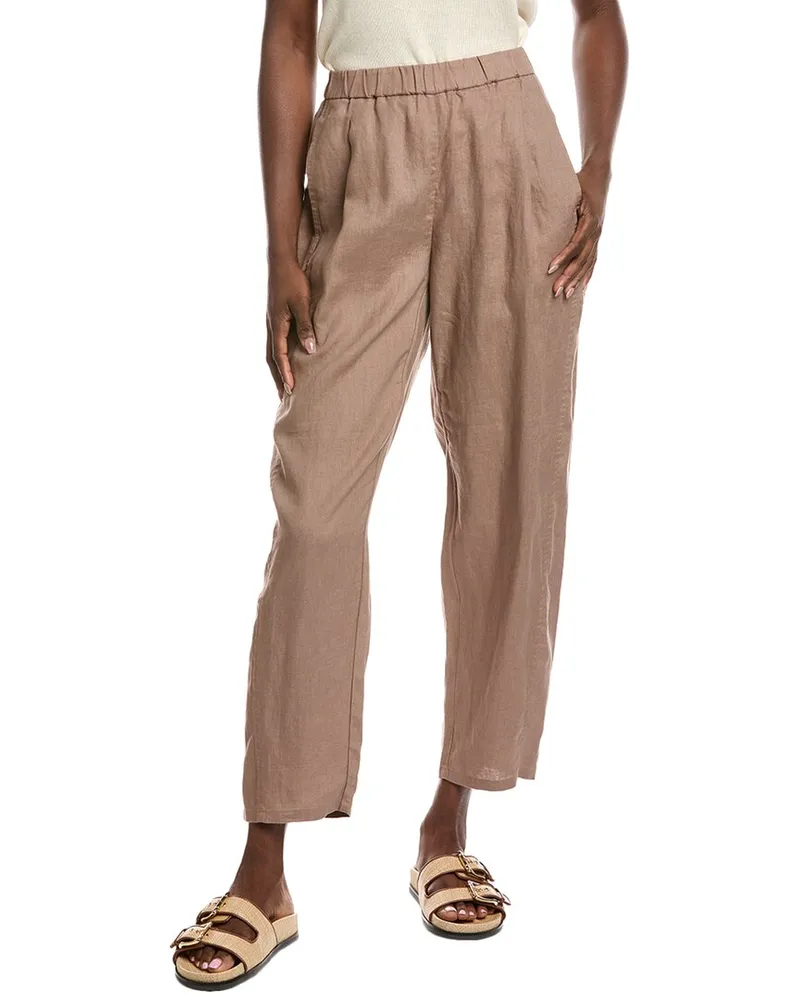 Eileen Fisher Linen Ankle Lantern Pant Brown