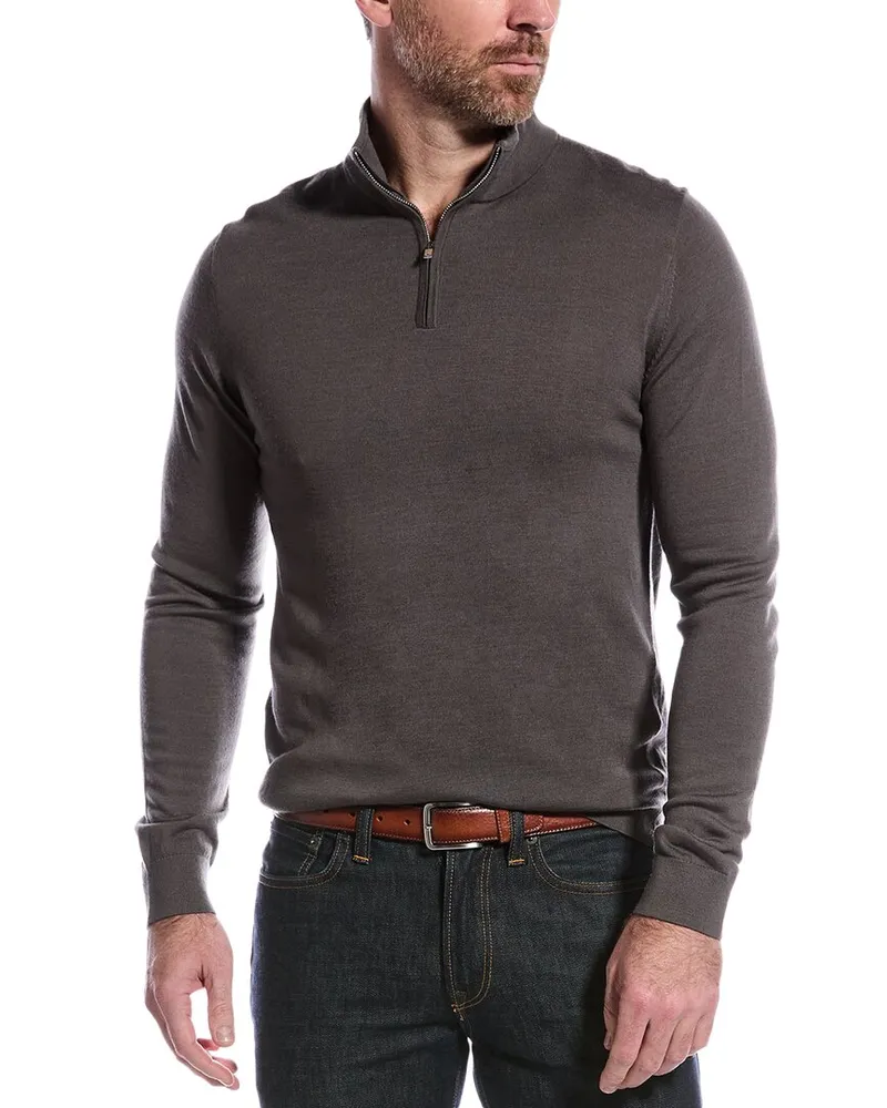 Reiss Blackhall Merino Wool 1/2-Zip Funnel Neck Sweater Brown