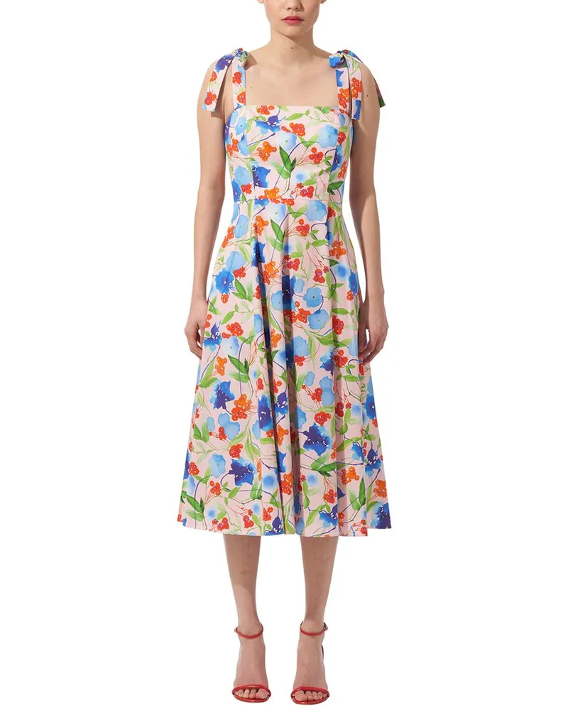 Carolina Herrera New York Bow Strap Square Neck Midi Dress Pink