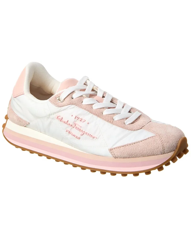 Ferragamo Iggy Nylon & Suede Sneaker White