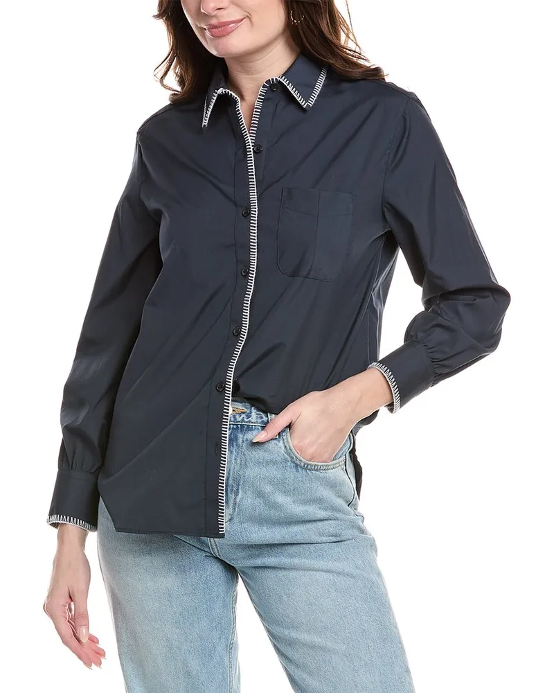 Rag & Bone Maxine Blanket Stitch Shirt Blue