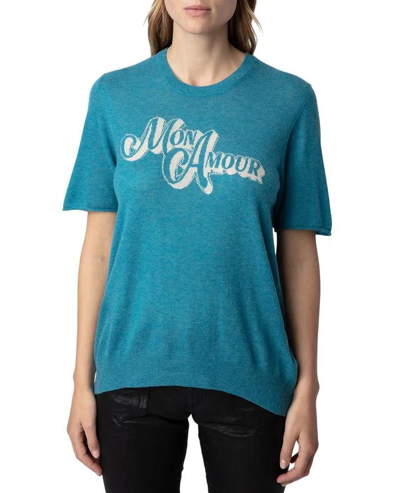 Zadig & Voltaire Ida Cp Mon Amour Strass Cashmere Sweater Blue