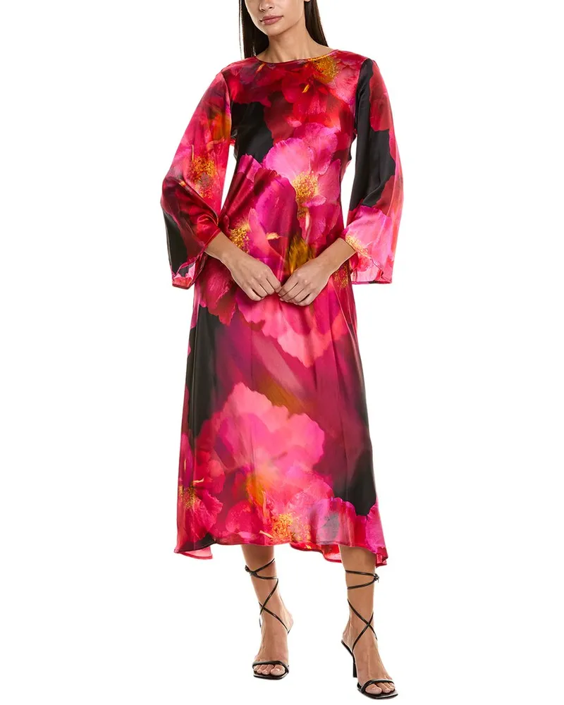 Johnny Was Silk Midi Dress Red