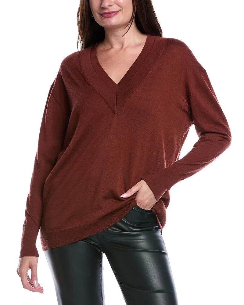 AllSaints Bern V-Neck Wool Sweater Brown