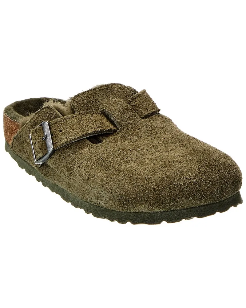 Birkenstock Boston VL Narrow Suede & Shearling Clog Green