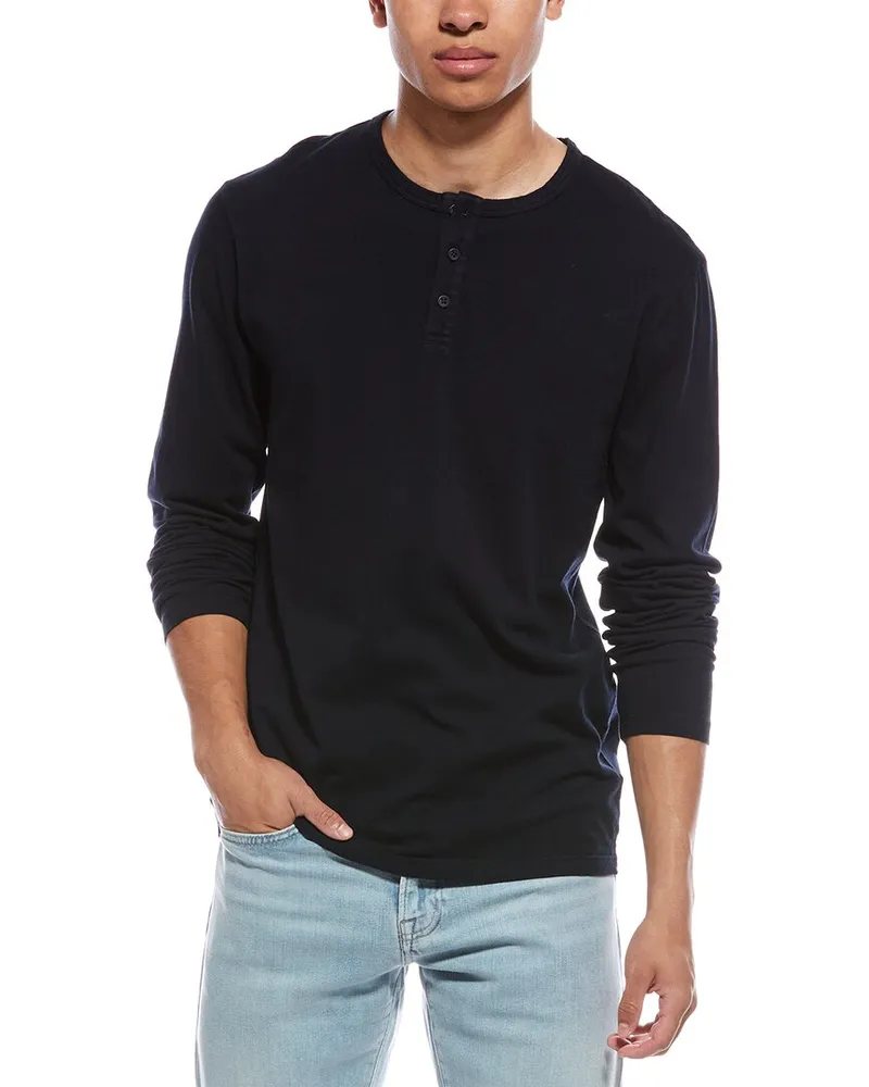 Vince Garment Dye Henley Shirt Black