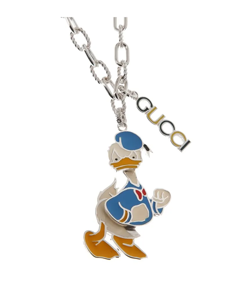 Gucci Silver Donald Duck Enamel Necklace Nocolor