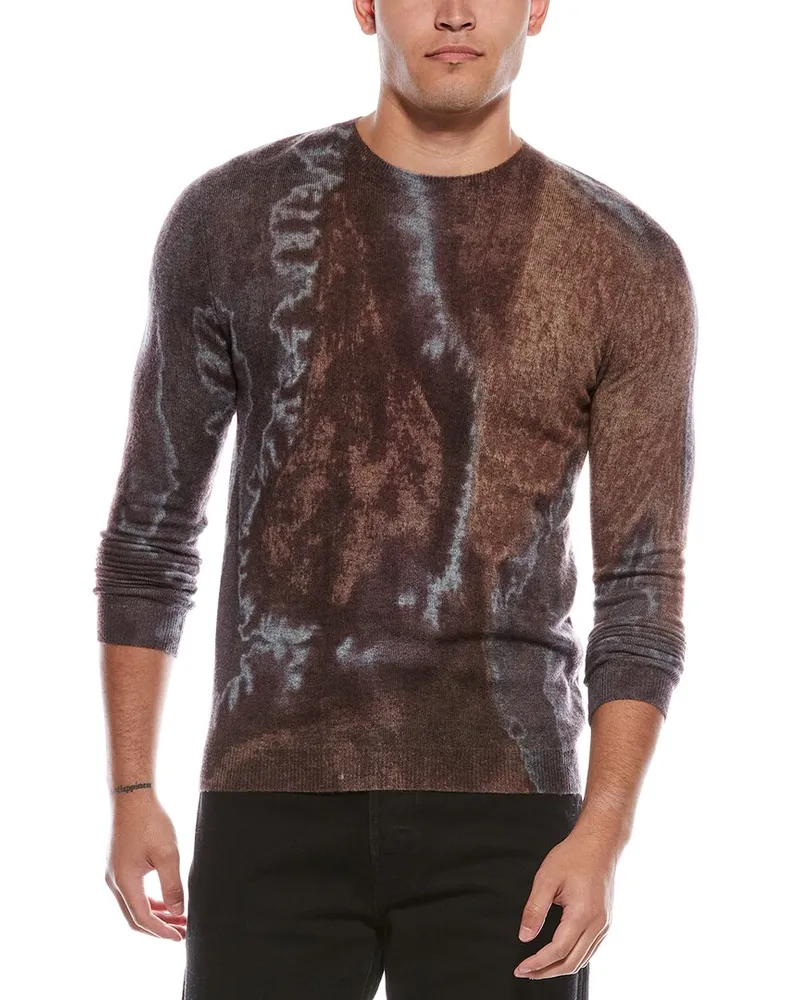 Autumn Cashmere Scorched Print Cashmere Crewneck Sweater Brown