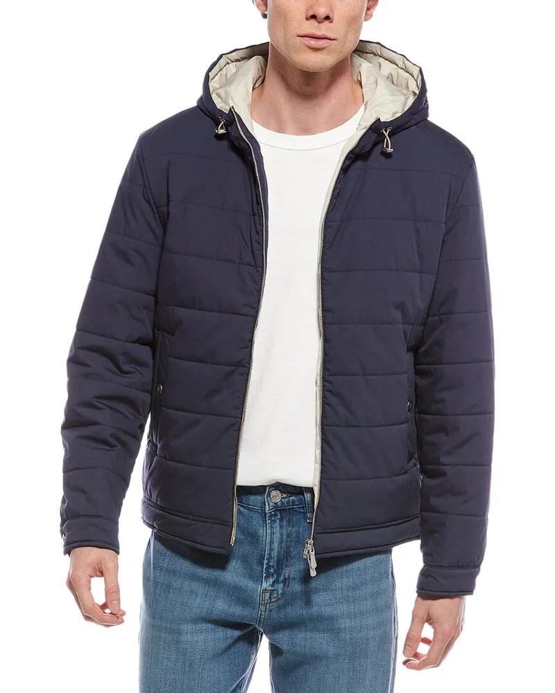 Eleventy Hooded Silk-Blend Jacket Blue