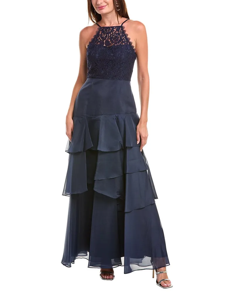 Aidan Mattox Tiered Gown Blue