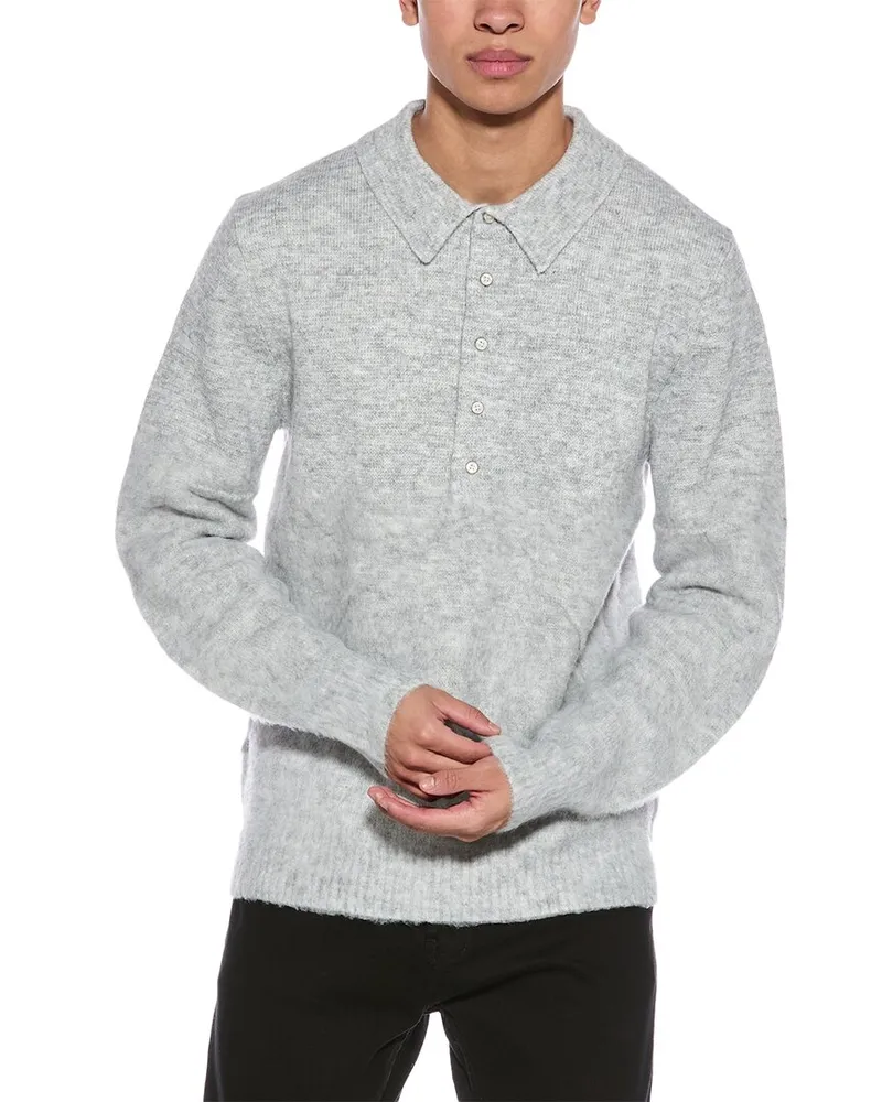 Helmut Lang Brushed Wool-Blend Polo Sweater Grey