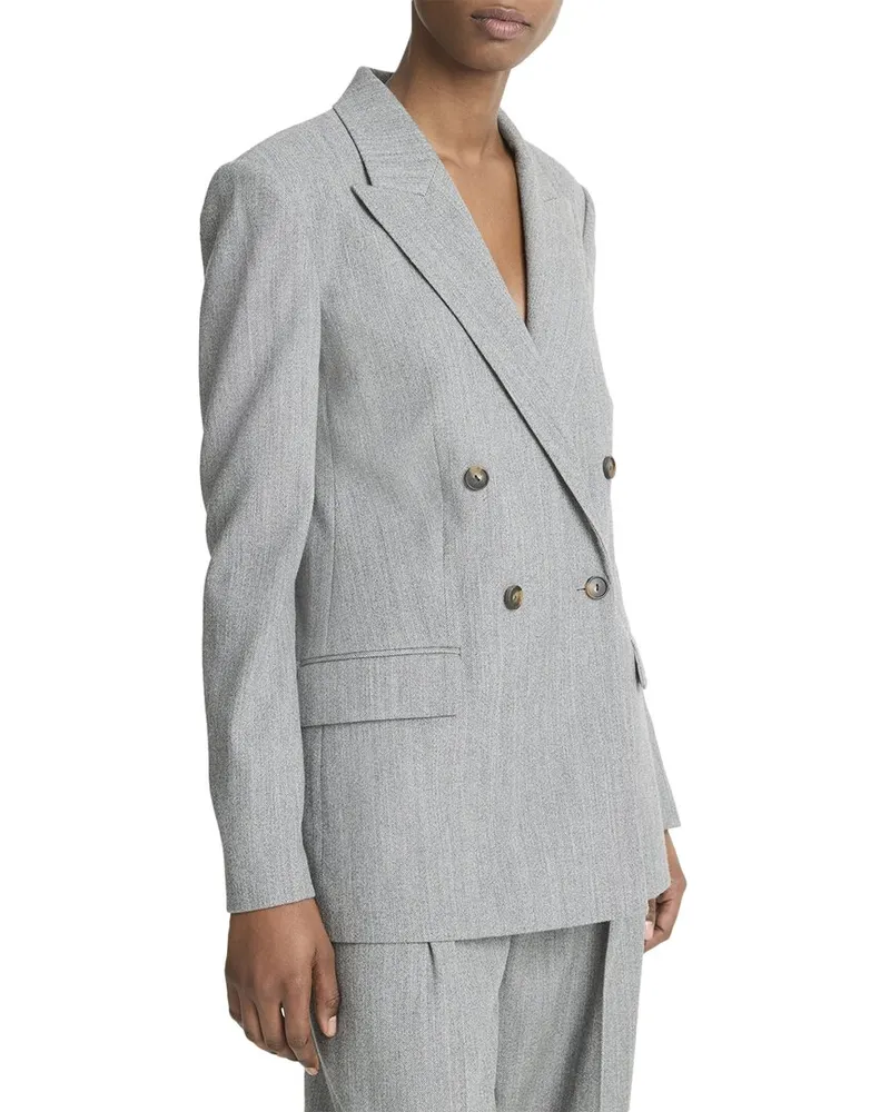 Vince Wool-Blend Twill Double Breasted Blazer Grey